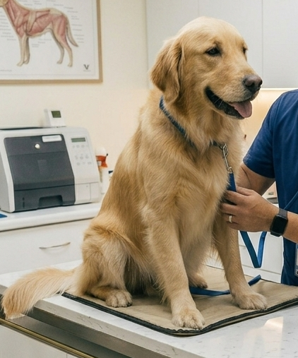 Veterinario realizando un chequeo a un perro